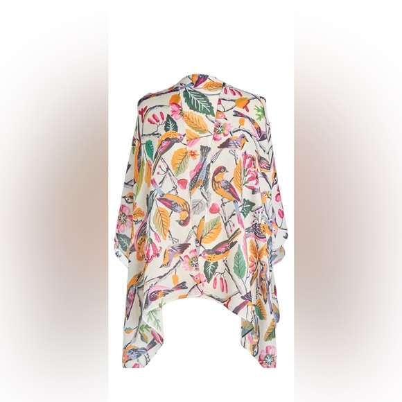 DEMDACO Pastel Colorful Birds Coral Beach Rectangle One Size Silk Fashion Scarf - Picture 4 of 7